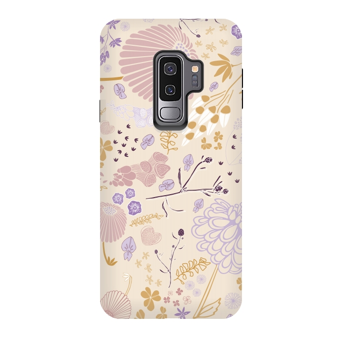 Galaxy S9 plus StrongFit Field of Flowers in Pink, Purple and Mustard by Paula Ohreen