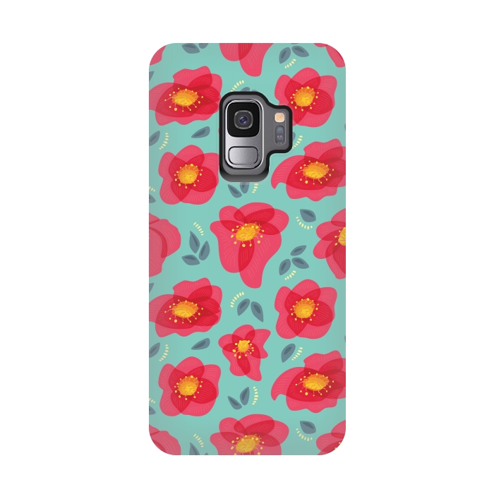 Galaxy S9 StrongFit Pretty Flowers With Bright Pink Petals On Blue by Boriana Giormova