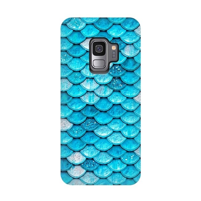 Galaxy S9 StrongFit Teal Glitter Metal Mermaid Scales by  Utart