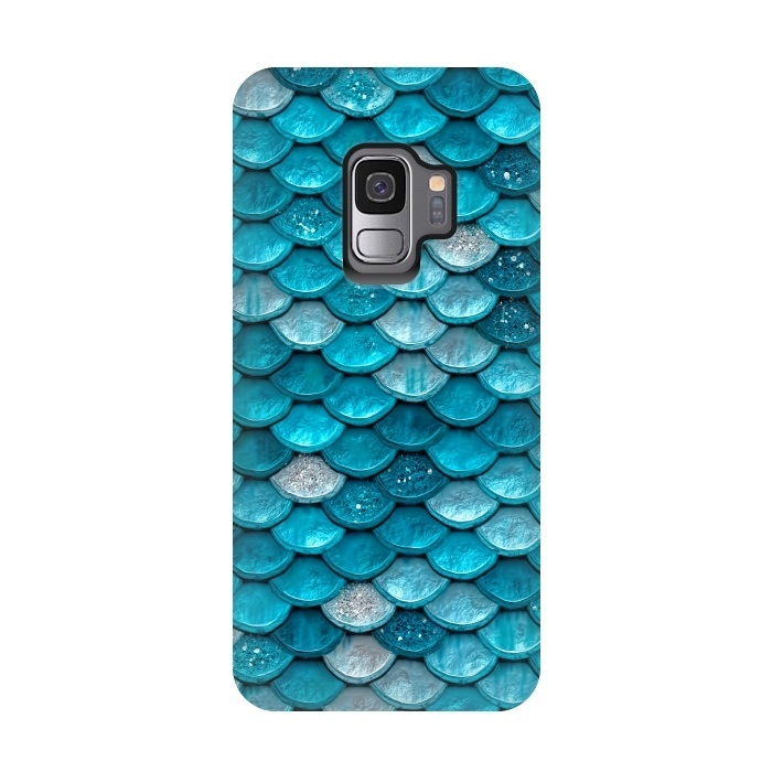 Galaxy S9 StrongFit Blue Metal Mermaid Glitter Scales by  Utart