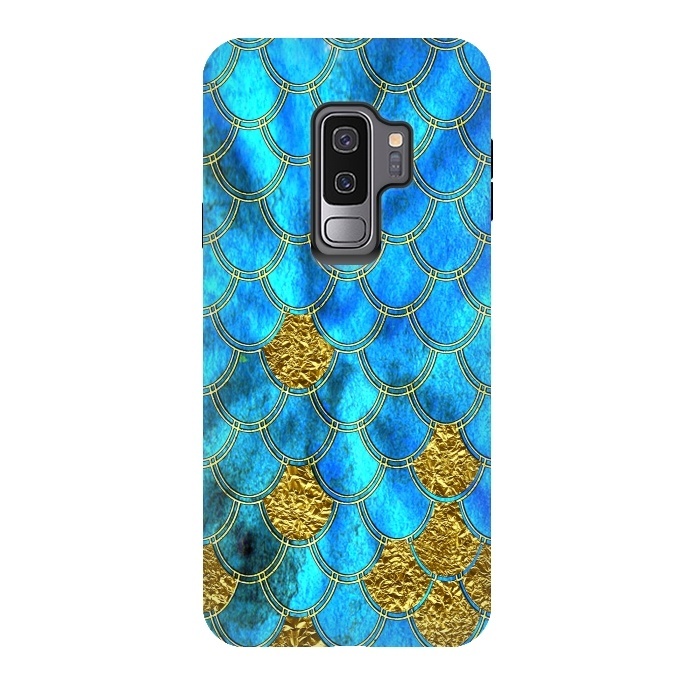 Galaxy S9 plus StrongFit Blue and Gold Glitter Metal Mermaid Scales by  Utart