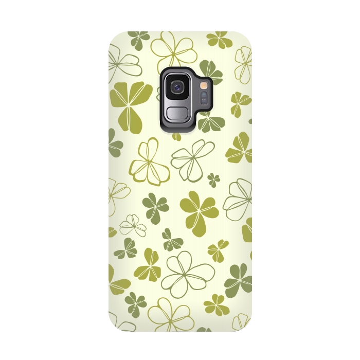 Galaxy S9 StrongFit Lucky Clover in Cream and Green by Paula Ohreen