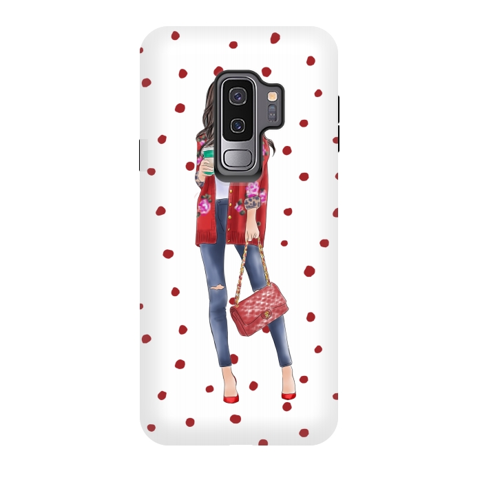 Galaxy S9 plus StrongFit Coffee City Girl with Red Polka Dots by DaDo ART