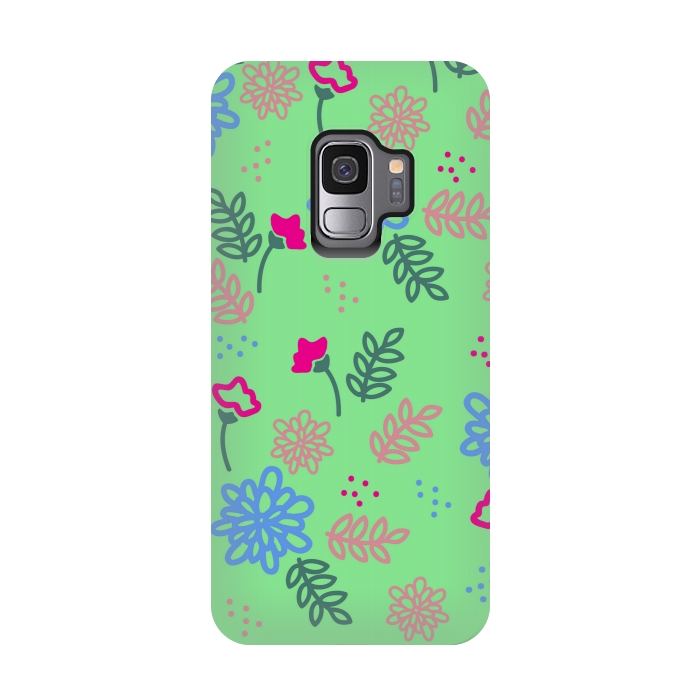 Galaxy S9 StrongFit blue pink floral pattern by MALLIKA