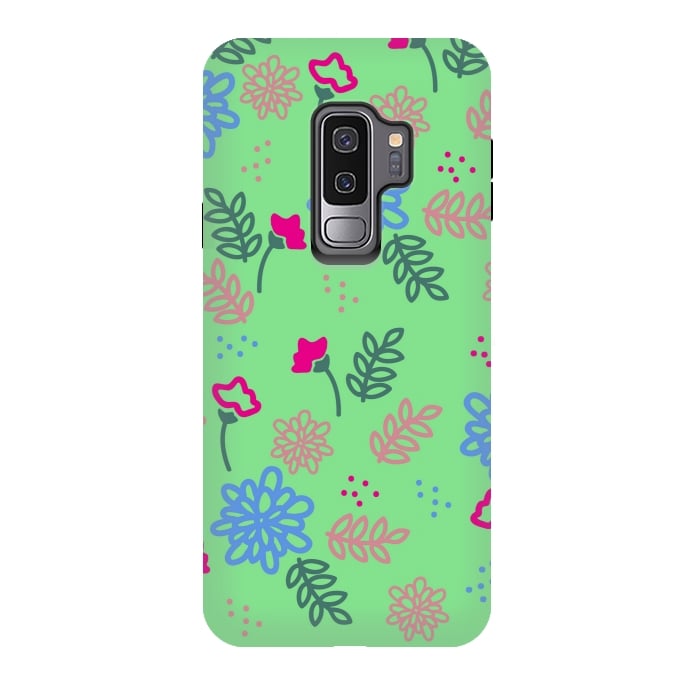 Galaxy S9 plus StrongFit blue pink floral pattern by MALLIKA