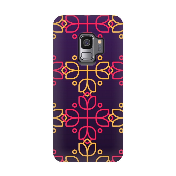 Galaxy S9 StrongFit yellow pink floral pattern by MALLIKA