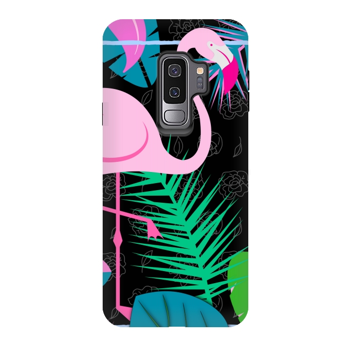 Galaxy S9 plus StrongFit flamingo pattern black by MALLIKA
