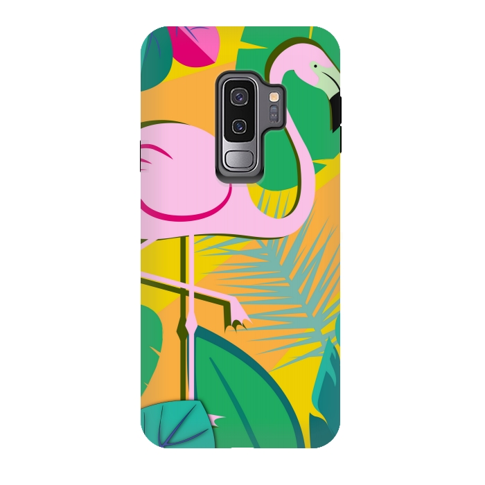 Galaxy S9 plus StrongFit yellow flamingo pattern by MALLIKA