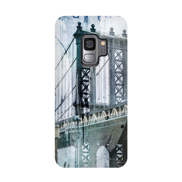Galaxy S9 StrongFit Brooklyn Bridge Grunge Mixed Media Art by Andrea Haase