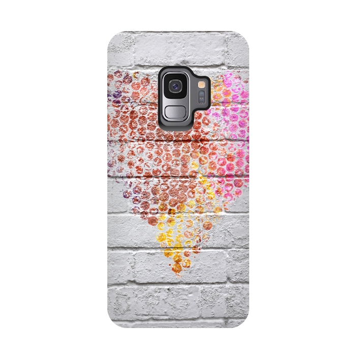 Galaxy S9 StrongFit Spray Paint Heart On Brick Wall by Andrea Haase
