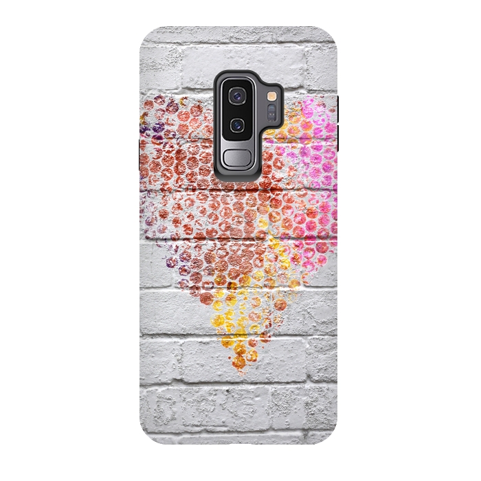 Galaxy S9 plus StrongFit Spray Paint Heart On Brick Wall by Andrea Haase