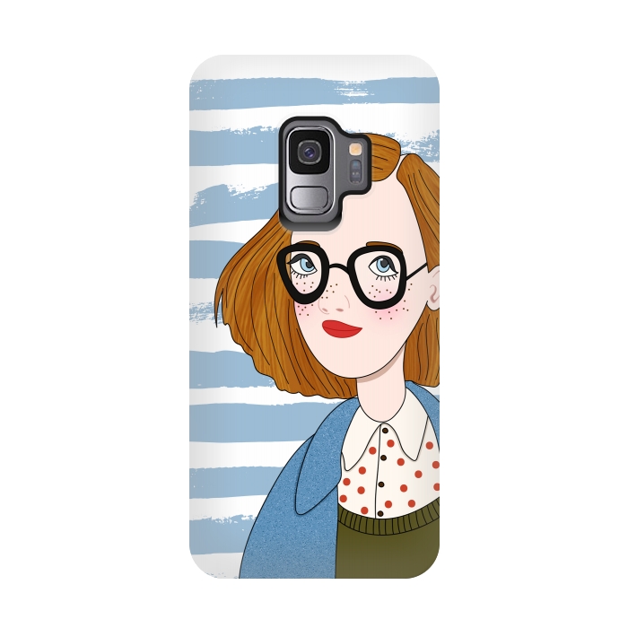 Galaxy S9 StrongFit Fashion Girl and Blue  Stripes  by DaDo ART