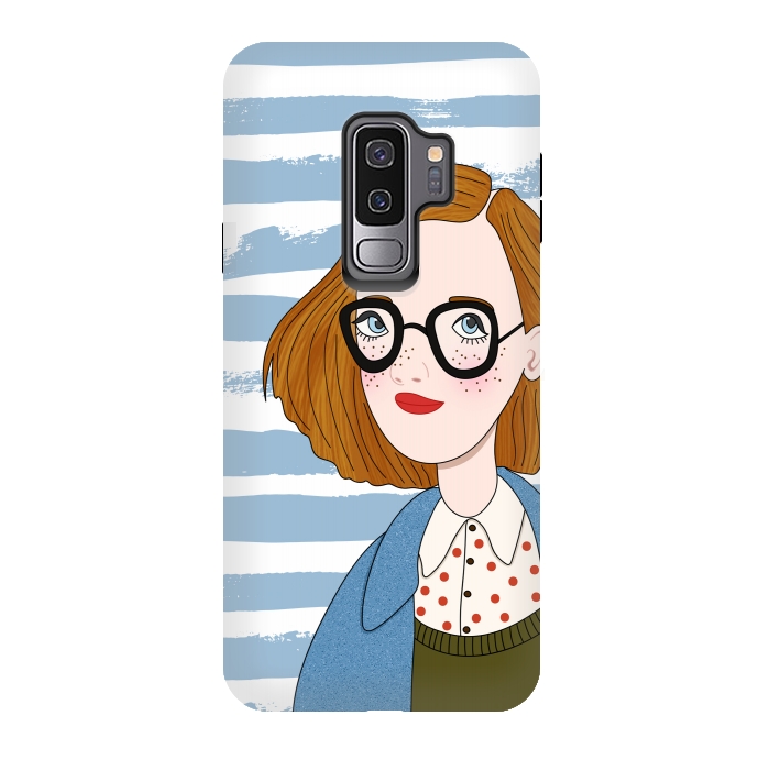 Galaxy S9 plus StrongFit Fashion Girl and Blue  Stripes  by DaDo ART