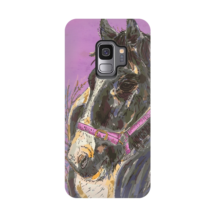 Galaxy S9 StrongFit Black and White Horse by Lotti Brown