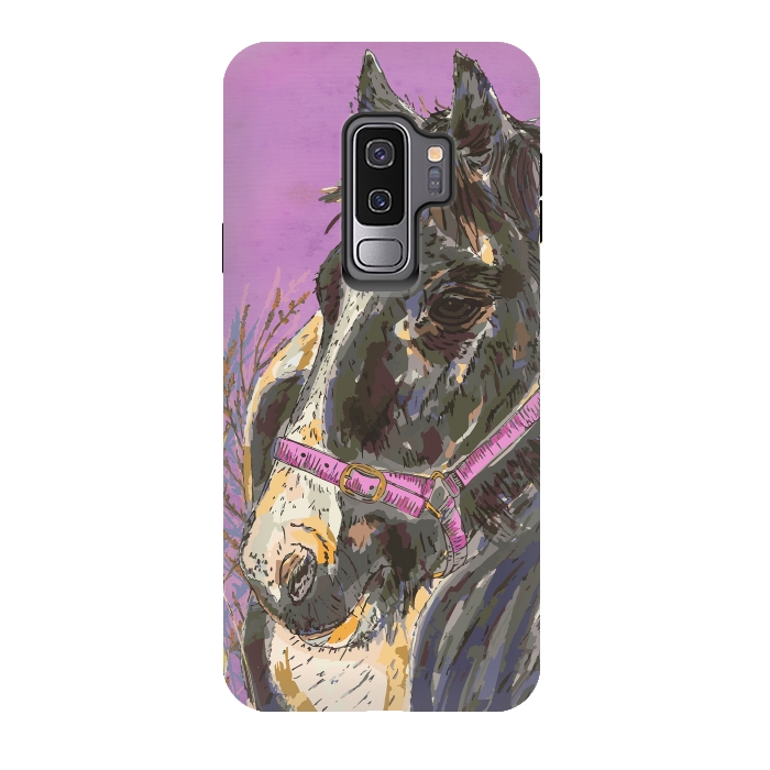 Galaxy S9 plus StrongFit Black and White Horse by Lotti Brown