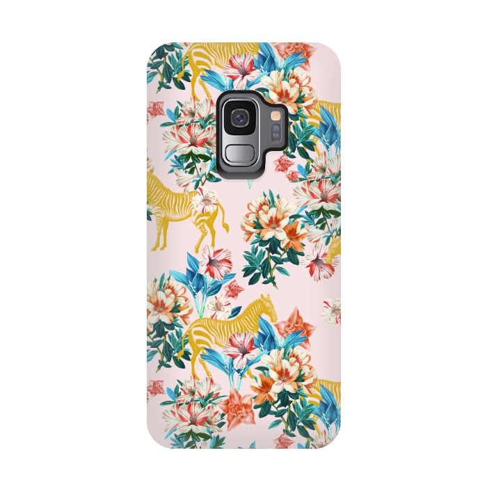 Galaxy S9 StrongFit Floral and Zebras by Uma Prabhakar Gokhale