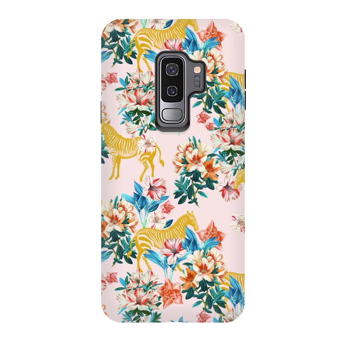 Galaxy S9 plus StrongFit Floral and Zebras by Uma Prabhakar Gokhale