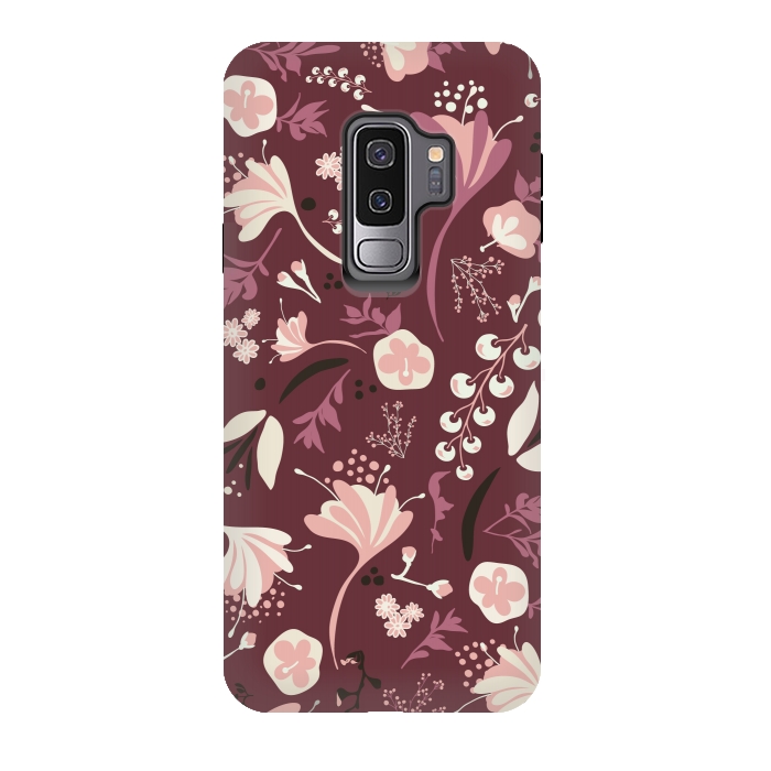 Galaxy S9 plus StrongFit Beautiful Blooms on Burgundy by Paula Ohreen