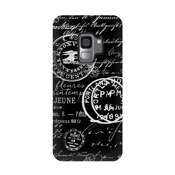 Galaxy S9 StrongFit Vintage Handwriting White On Black by Andrea Haase