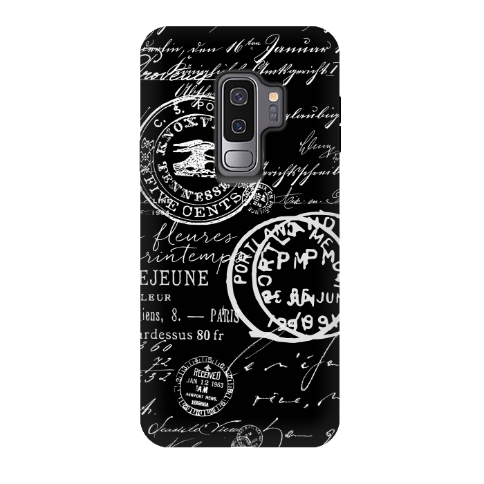 Galaxy S9 plus StrongFit Vintage Handwriting White On Black by Andrea Haase