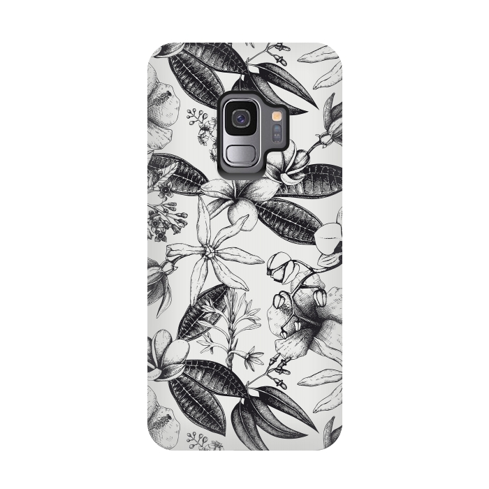 Galaxy S9 StrongFit Black And White Exotic Flower Pattern by Andrea Haase