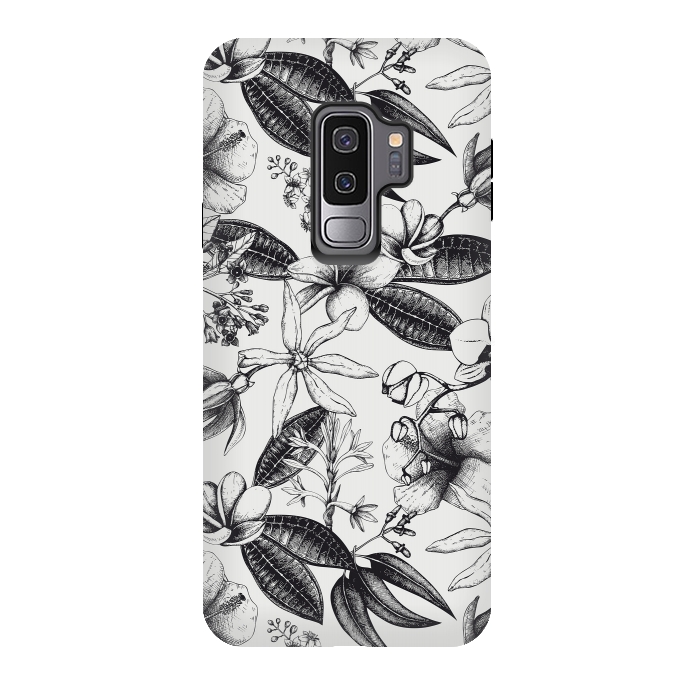 Galaxy S9 plus StrongFit Black And White Exotic Flower Pattern by Andrea Haase