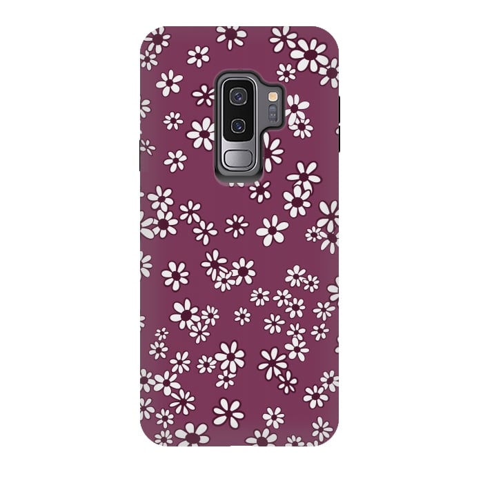 Galaxy S9 plus StrongFit Ditsy Daisies on Purple by Paula Ohreen