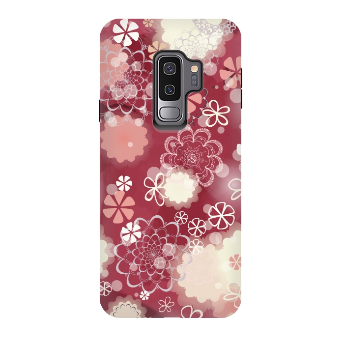 Galaxy S9 plus StrongFit Lacy Flowers on Bright Pink by Paula Ohreen