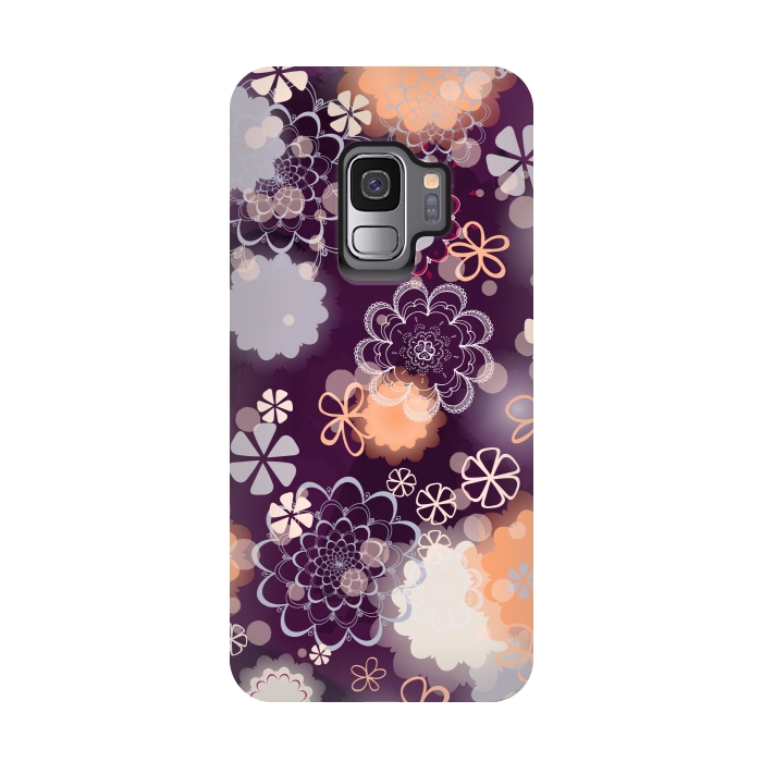 Galaxy S9 StrongFit Lacy Flowers on Dark Purple by Paula Ohreen