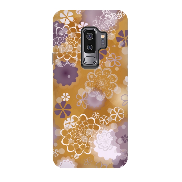 Galaxy S9 plus StrongFit Lacy Flowers on Mustard by Paula Ohreen