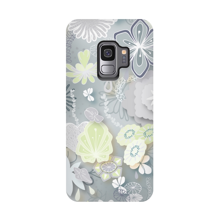 Galaxy S9 StrongFit Paper-Cut Florals on Grey by Paula Ohreen