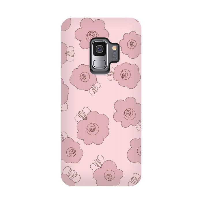 Galaxy S9 StrongFit Fluffy Flowers - Pink on Pink by Paula Ohreen