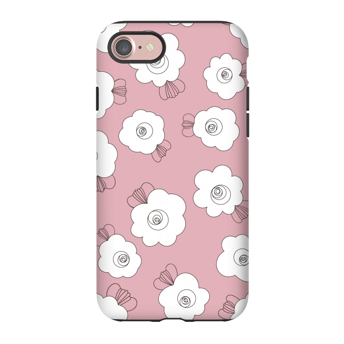 iPhone 7 StrongFit Fluffy Flowers - White on Pink by Paula Ohreen