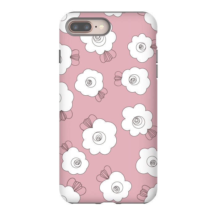 iPhone 7 plus StrongFit Fluffy Flowers - White on Pink by Paula Ohreen