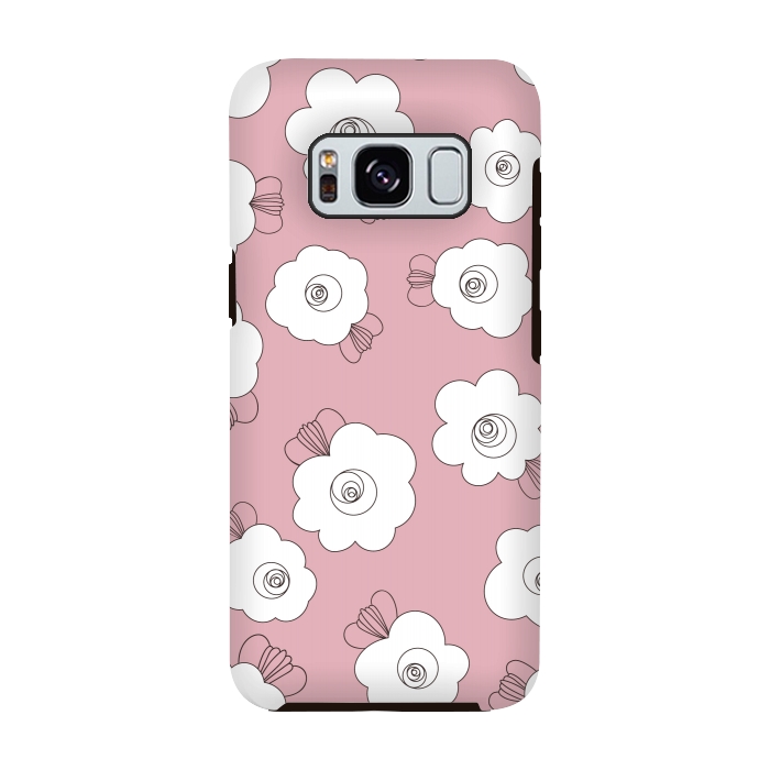 Galaxy S8 StrongFit Fluffy Flowers - White on Pink by Paula Ohreen