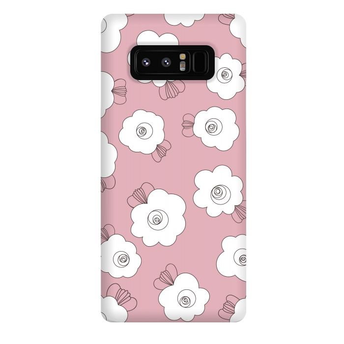 Galaxy Note 8 StrongFit Fluffy Flowers - White on Pink by Paula Ohreen