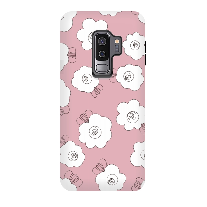 Galaxy S9 plus StrongFit Fluffy Flowers - White on Pink by Paula Ohreen