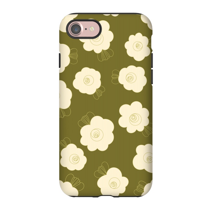 iPhone 7 StrongFit Fluffy Flowers - Cream on Olive Green by Paula Ohreen