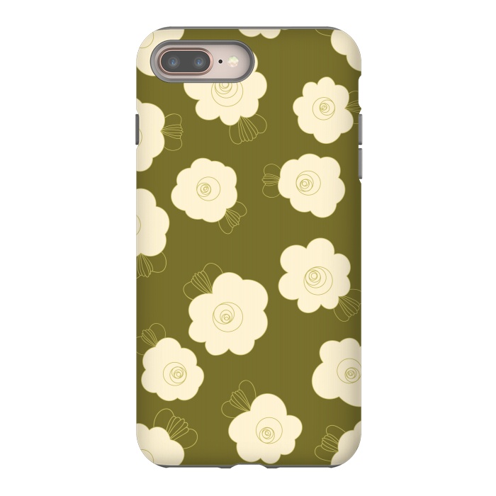 iPhone 7 plus StrongFit Fluffy Flowers - Cream on Olive Green by Paula Ohreen