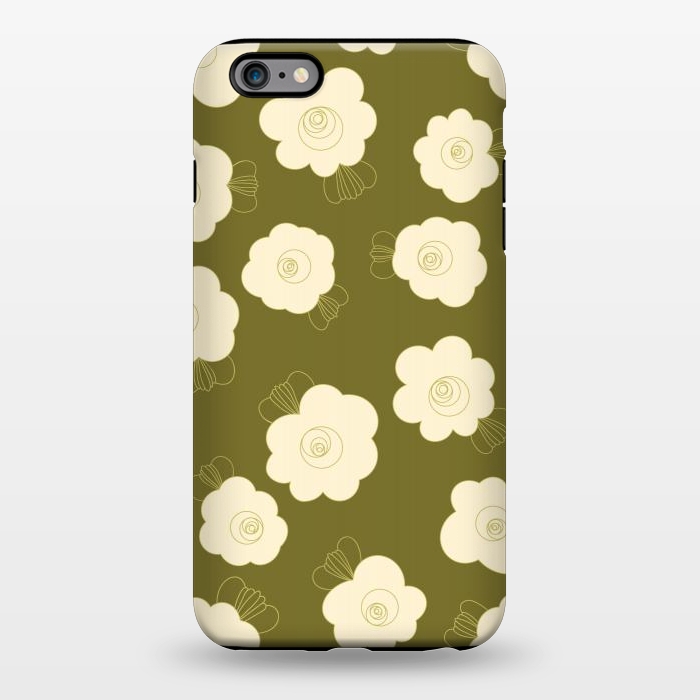 iPhone 6/6s plus StrongFit Fluffy Flowers - Cream on Olive Green by Paula Ohreen