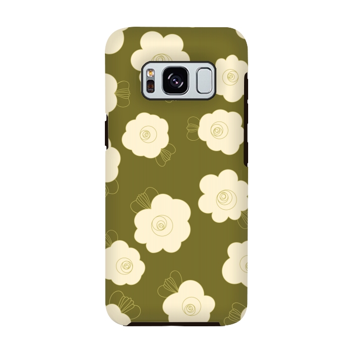 Galaxy S8 StrongFit Fluffy Flowers - Cream on Olive Green by Paula Ohreen