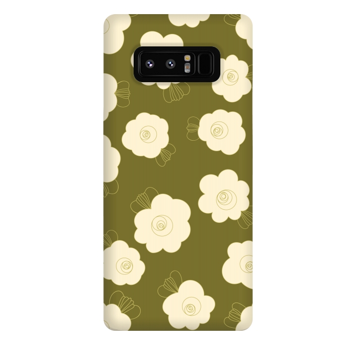 Galaxy Note 8 StrongFit Fluffy Flowers - Cream on Olive Green by Paula Ohreen