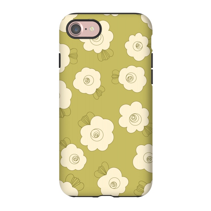 iPhone 7 StrongFit Fluffy Flowers - Cream on Sap Green by Paula Ohreen