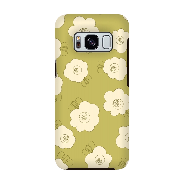 Galaxy S8 StrongFit Fluffy Flowers - Cream on Sap Green by Paula Ohreen