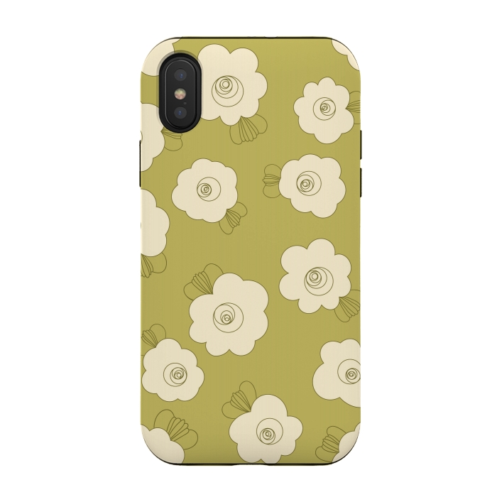 iPhone Xs / X StrongFit Fluffy Flowers - Cream on Sap Green by Paula Ohreen