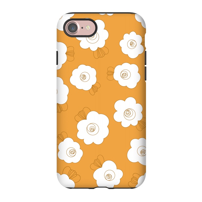 iPhone 7 StrongFit Fluffy Flowers - White on Pumpkin Orange by Paula Ohreen