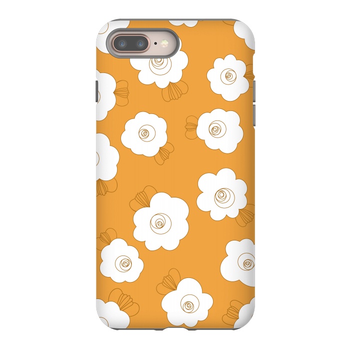 iPhone 7 plus StrongFit Fluffy Flowers - White on Pumpkin Orange by Paula Ohreen