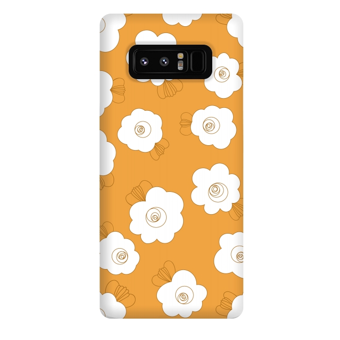 Galaxy Note 8 StrongFit Fluffy Flowers - White on Pumpkin Orange by Paula Ohreen