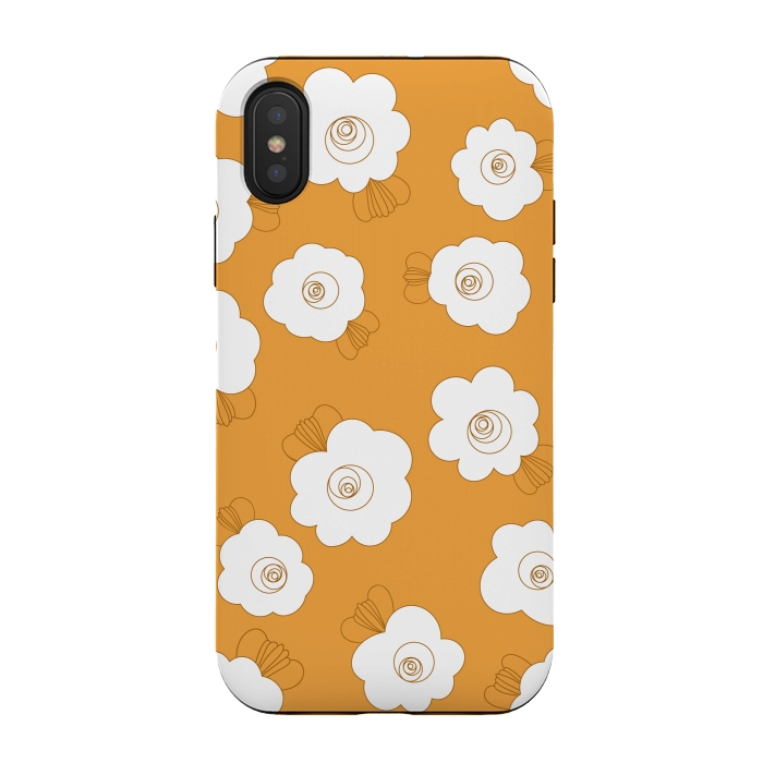 iPhone Xs / X StrongFit Fluffy Flowers - White on Pumpkin Orange by Paula Ohreen