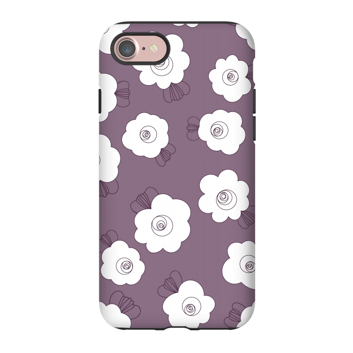 iPhone 7 StrongFit Fluffy Flowers - White on Grape Purple by Paula Ohreen